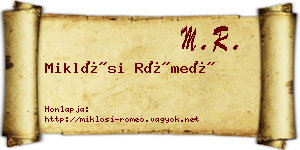 Miklósi Rómeó névjegykártya